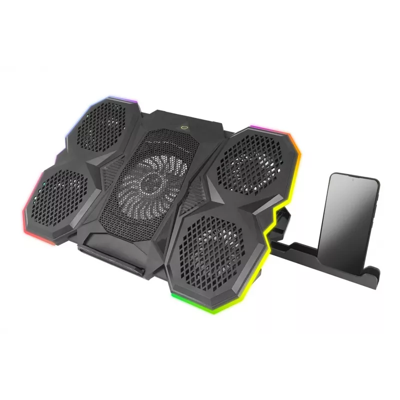 Esperanza Breva EGC107 base refrigeradora gaming para portátil con soporte para teléfono, 2600 rpm, LED RGB, negra