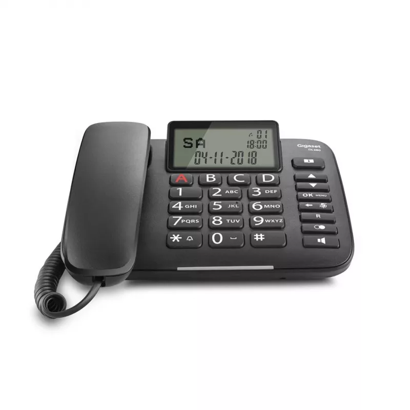 Teléfono analógico Gigaset DL380 con identificación de llamadas, auricular con cable, negro