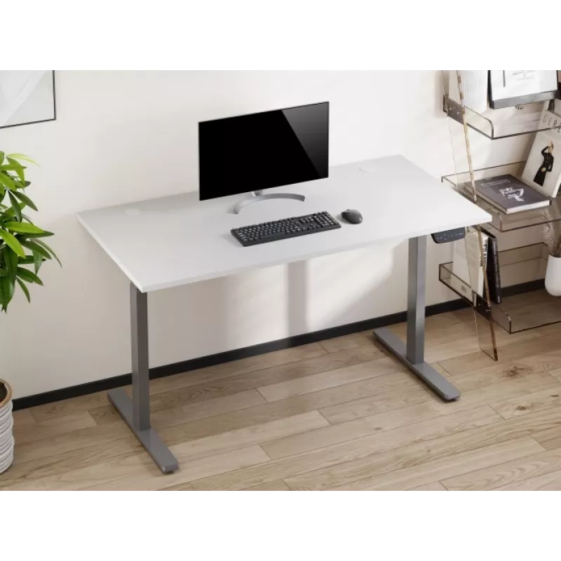 Mesa regulable en altura Up Up Bjorn Gray, tablero L Blanco