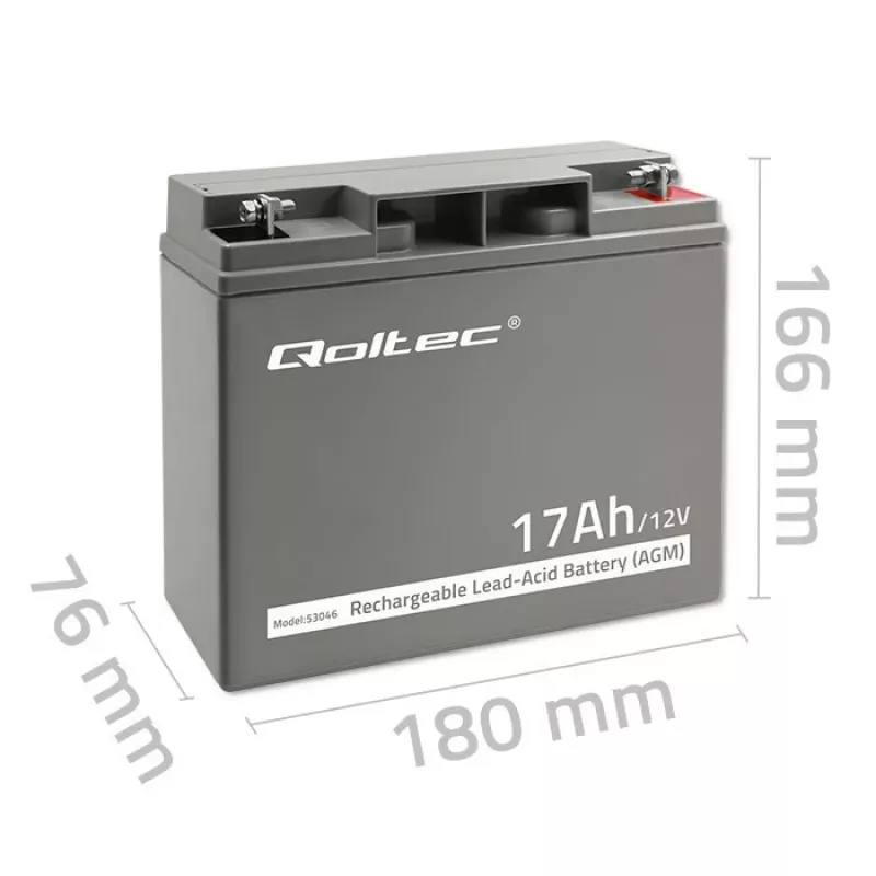 Qoltec 53046 batería AGM 12 V 17 Ah, máx. 255 A
