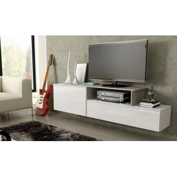 Mueble de TV Cama SIGMA 3 180 blanco/blanco brillante + roble Sonoma