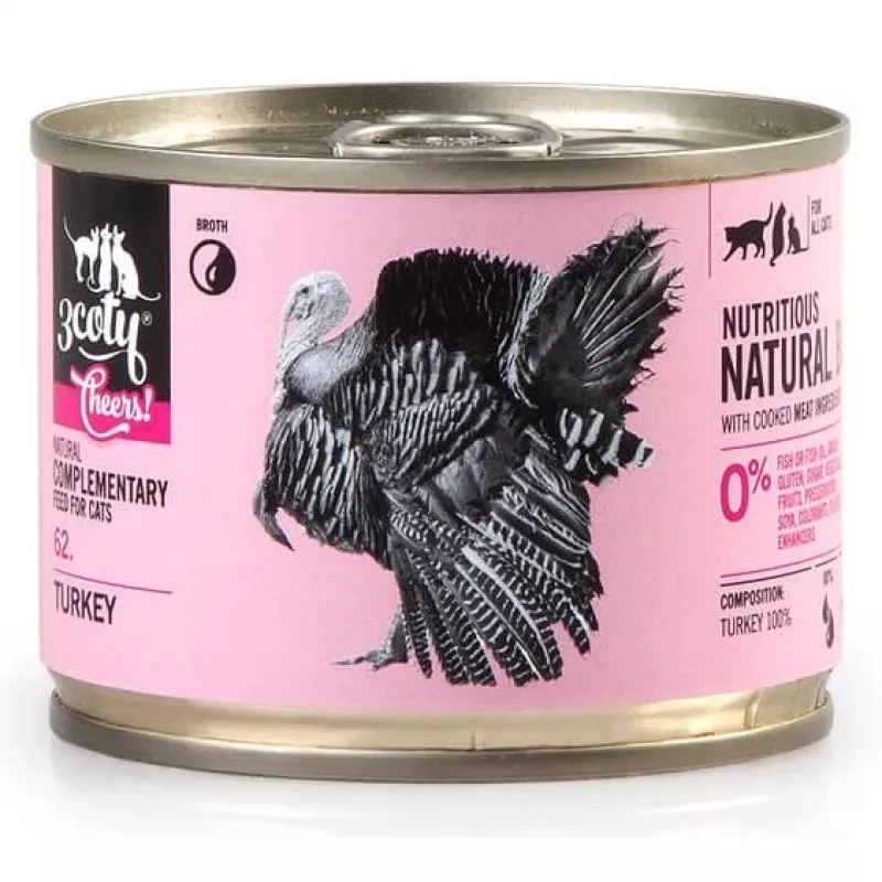 3Coty Turkey Cheers! alimento complementario comida húmeda para gatos 160 g