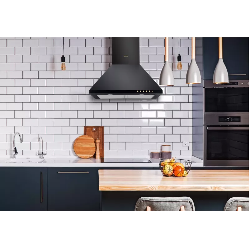 Campana de pared AKPO WK-4 Classic GOLD 60 negra, 600×500 mm, motor 106 W, 3 velocidades, iluminación halógena
