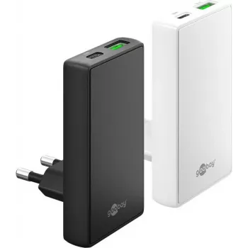 Cargador rápido dual USB-C PD GaN Goobay 90° Flat 65 W blanco - 1x conector (75724)