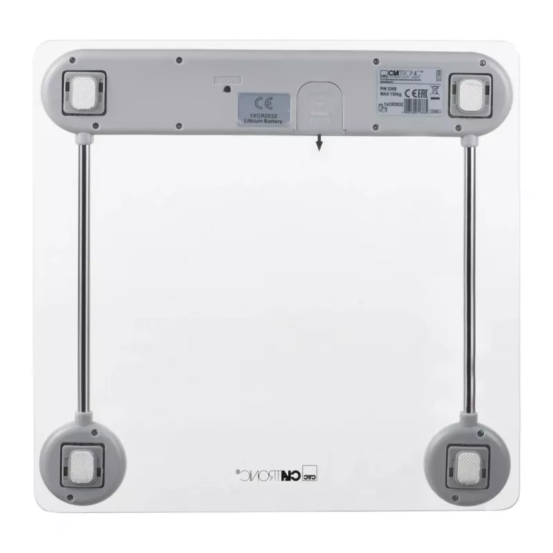 Báscula de baño electrónica CLATRONIC PW 3368 — máx. 150 kg, precisión 100 g, plataforma de cristal