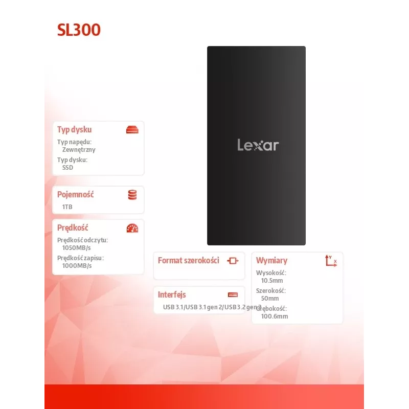 Unidad de estado sólido externa Lexar 1 TB USB Type-C 3.2 Gen 2 LSL300001T-RNBNG