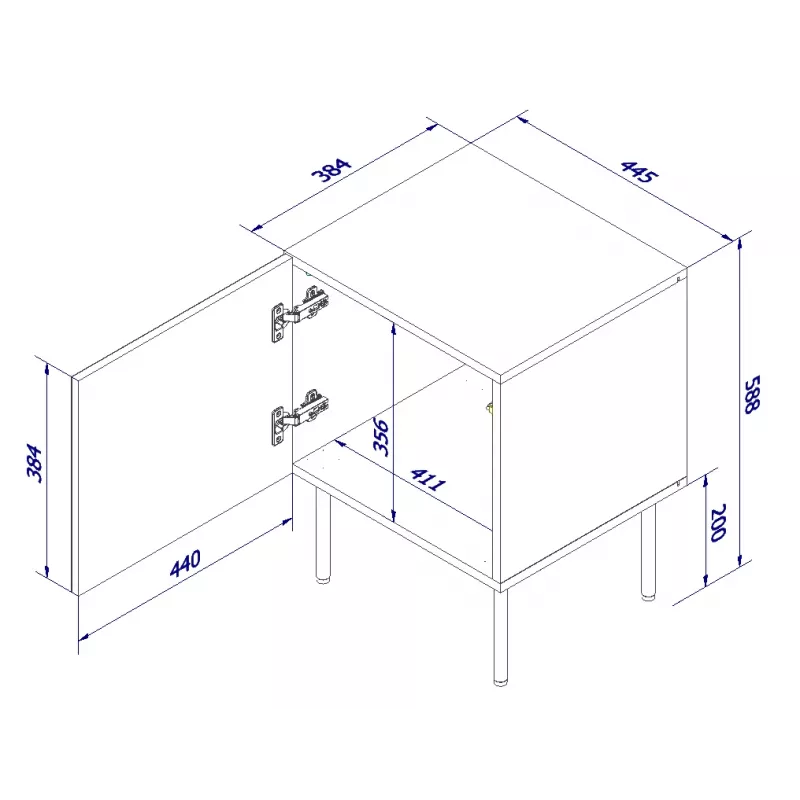 Set de mesitas de noche 2 uds. cama meble PALAZZO 44,5×40×59 cm negro y roble craft — 1 puerta, laminado mate, patas metálicas