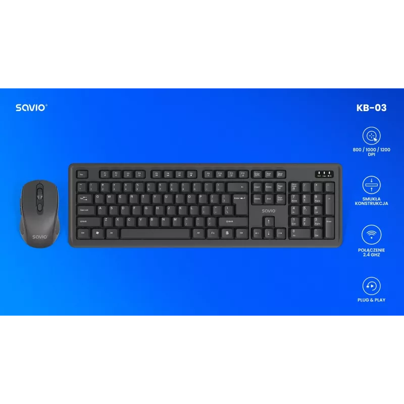 Savio KB-03 Teclado y ratón incluidos Home/Office USB QWERTY US Inglés Negro