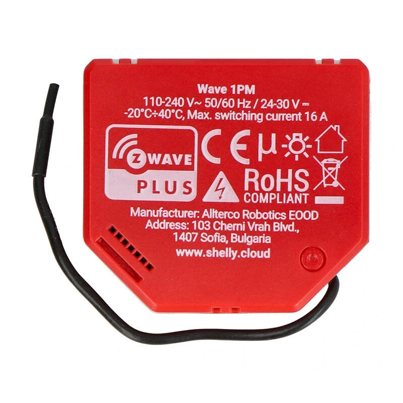 Interruptor inteligente Shelly W 1PM plástico 16A 110–240V, Z-Wave, 868,4 MHz, rojo, 42×37×16 mm