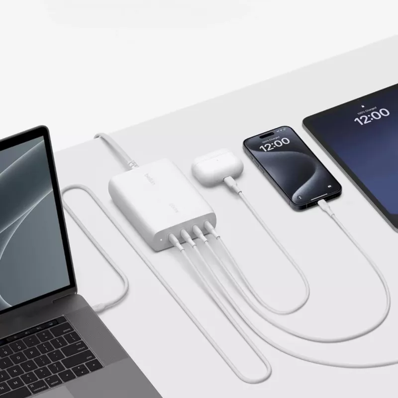 Belkin BoostCharge Pro cargador de pared GaN USB-C de 4 puertos y 200 W, blanco (WCH015VFWH)