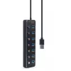 Hub USB Gembird UHB-U3P7P-01, 7 puertos USB 3.2 Gen 1 (Type-A), cable de 0,24 m, negro