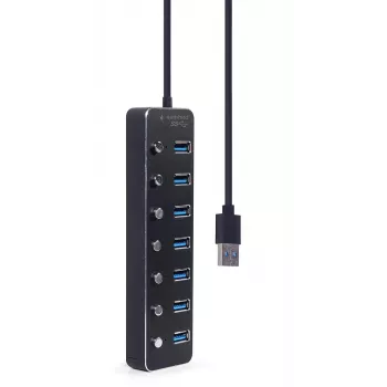 Hub USB Gembird UHB-U3P7P-01, 7 puertos USB 3.2 Gen 1 (Type-A), cable de 0,24 m, negro
