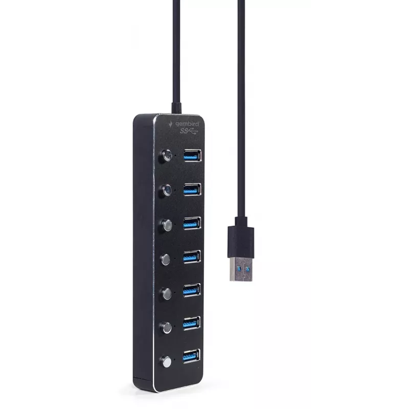 Hub USB Gembird UHB-U3P7P-01, 7 puertos USB 3.2 Gen 1 (Type-A), cable de 0,24 m, negro