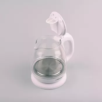 Hervidor eléctrico Maestro MR-055 blanco — 1 L, 1100 W, carcasa de cristal, retroiluminación, indicador de nivel de agua