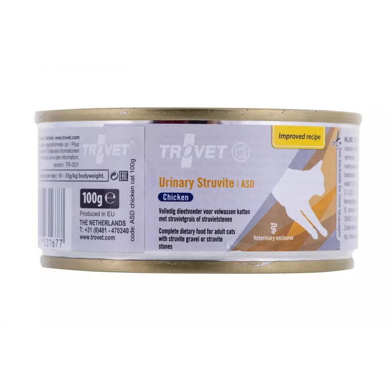 TROVET ASD Urinary Struvite comida húmeda para gatos con pollo, 100 g
