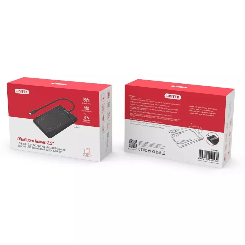 Unitek Y-3036A - DiskGuard Raiden 2.5 Caja para disco duro HDD/SSD SATA III de 2,5
