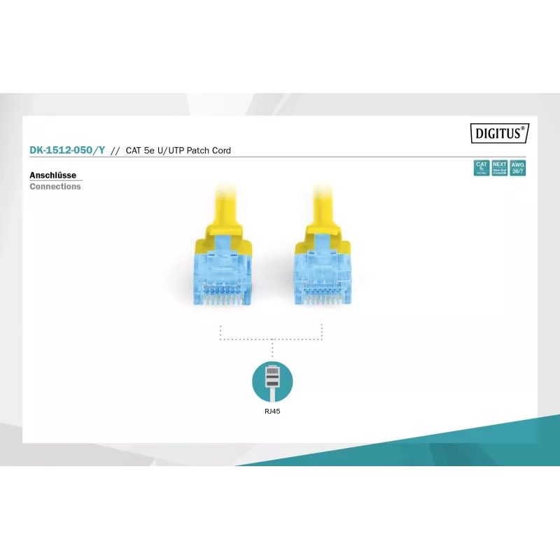 Cable de parcheo Digitus CAT 5e U/UTP DK-1512-050/Y 5 m amarillo