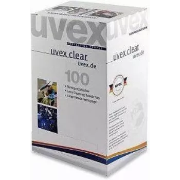 Paños de limpieza UVEX 9963005 — pack de 100 uds. para el cuidado de equipos de protección y dispositivos