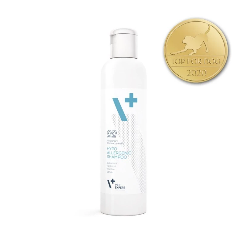 Champú hipoalergénico VETEXPERT 250 ml para perros y gatos — limpiador, todo tipo de pelaje, todas las edades