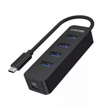 Hub USB Unitek uHUB Q4 — hub de 4 puertos USB 3.2 Gen 1 (Type-A), host USB-C, 5 Gbit/s, 10 W, negro