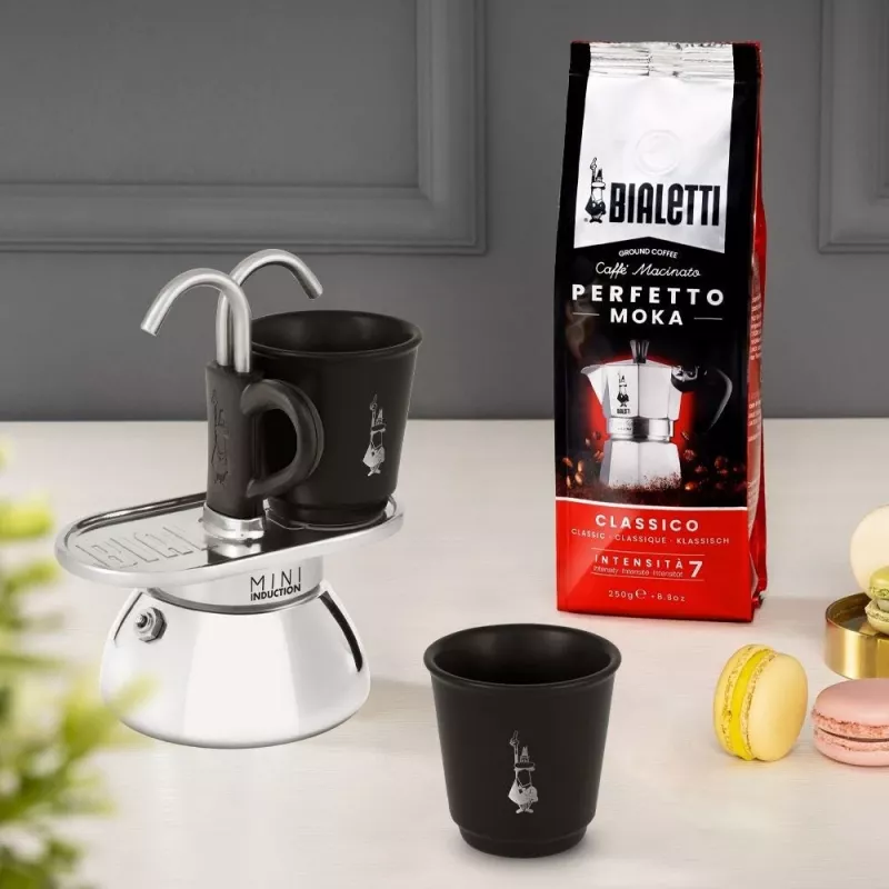 Set de cafetera moka Bialetti Mini Express Induction 7310, 2 tazas con 2 vasos