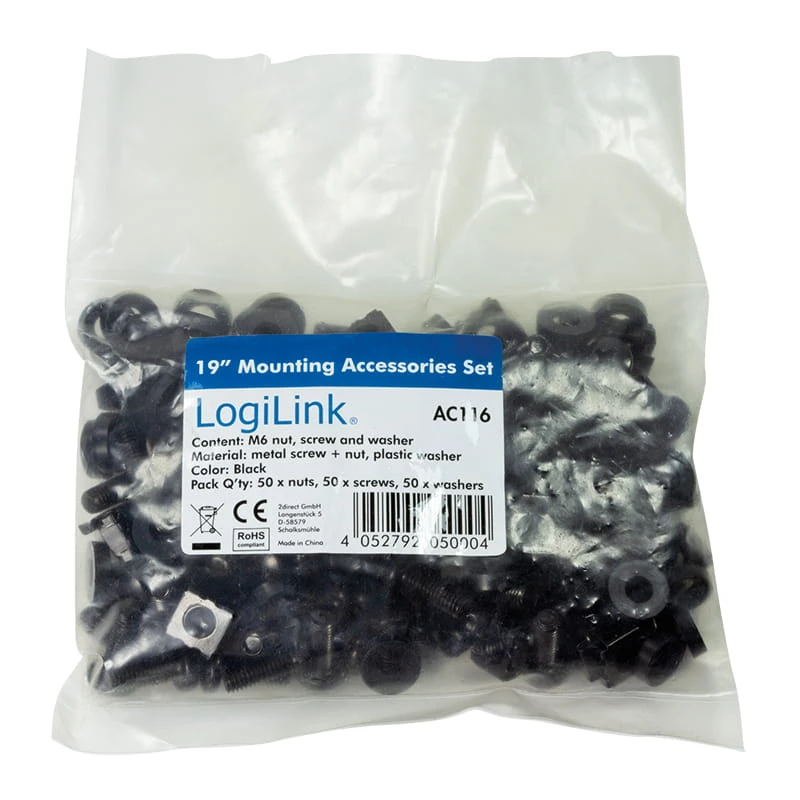 Juego de tornillos LOGILINK AC116 — 50 tornillos negros para accesorios de rack