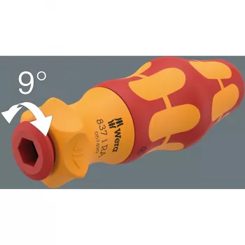 837 i RA Kraftform Kompakt VDE Mango con función de carraca, destornillador rojo/amarillo, para hojas intercambiables Wera VDE