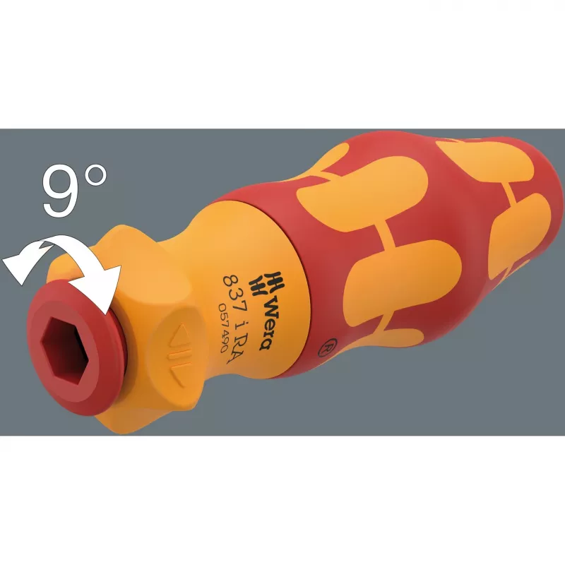 837 i RA Kraftform Kompakt VDE Mango con función de carraca, destornillador rojo/amarillo, para hojas intercambiables Wera VDE