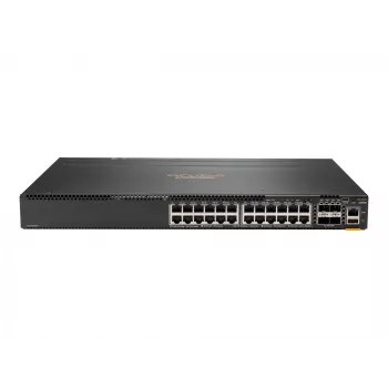 HPE - Serie Aruba - Aruba 6300F - Switch - L3 - gestionado - 24 x 10/100/1000 + 4 x 1 Gigabit / 10 Gigabit / 25 Gigabit / 50 Gigabit SFP56 (Uplink / Stacking) frontal y lateral a posterior
