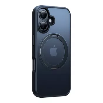 Funda protectora para móvil Torras Ostand Pro para iPhone 16 — negra, diseño delgado resistente a impactos