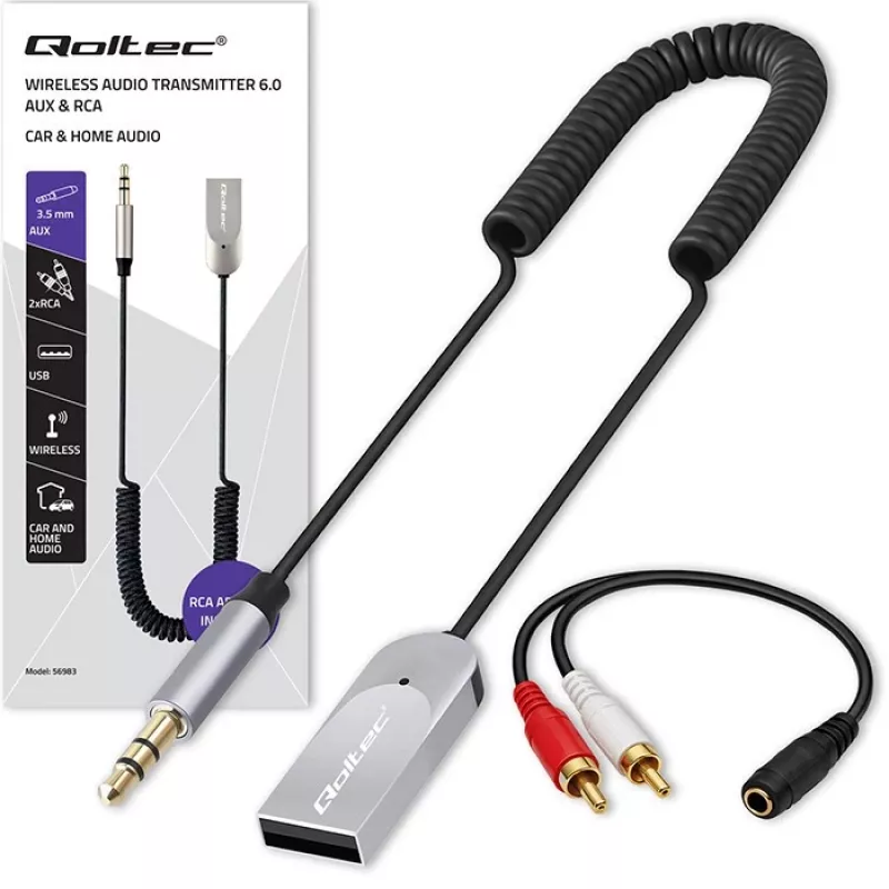 Adaptador receptor de audio inalámbrico QOLTEC HiFi BT6.0 2xRC – receptor de audio Bluetooth para altavoces y radio de coche