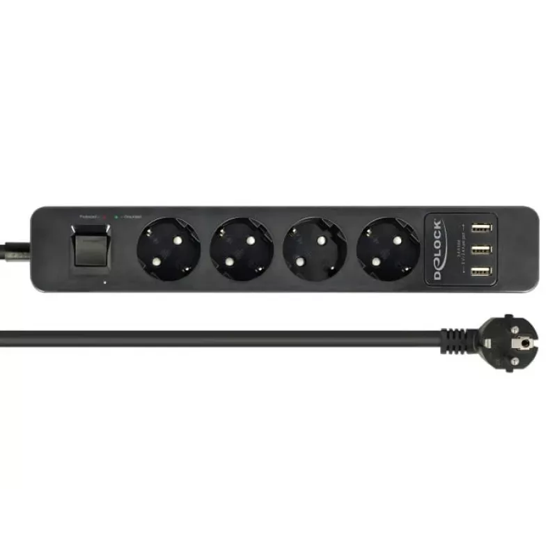 DeLOCK alargador de corriente 11209 1,5 m 4 tomas de corriente para interiores negro