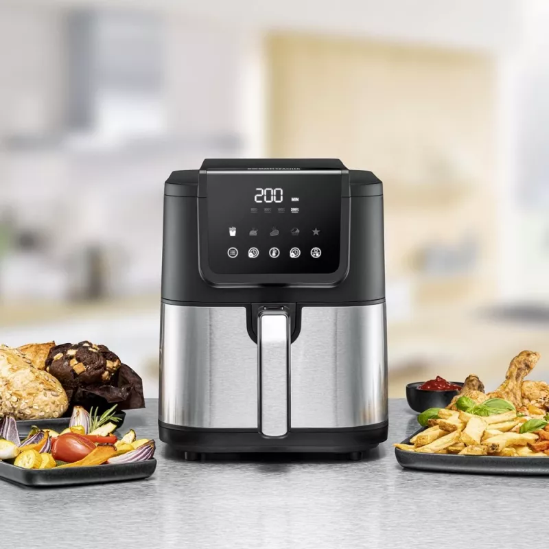 Freidora de aire Rommelsbacher FRH 1500 — 5 L, 1500 W, acero inoxidable/negro