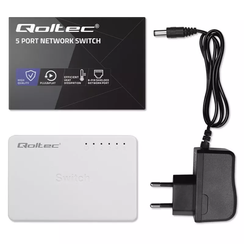 Switch de red QOLTEC 52247 5 puertos RJ45 1000 Mbit/s Gigabit no gestionado