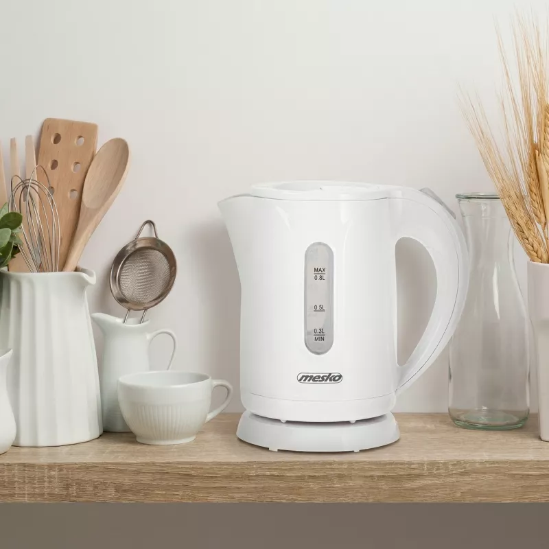 Mesko Hervidor de agua | MS 1376 | Eléctrico | 850 W | 0,8 L | Plástico | Base giratoria 360° | Blanco