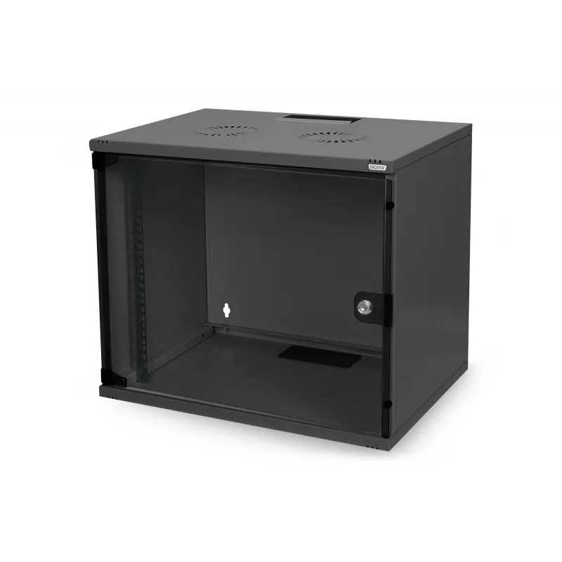 7HE Armario de montaje en pared sin montar 370X540X400 puerta de cristal negro