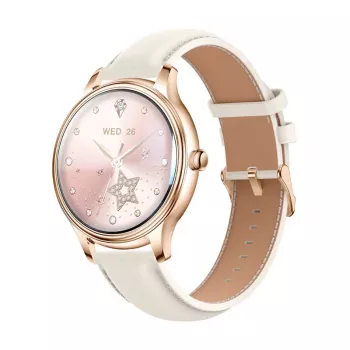 Smartwatch Colmi L28 con caja dorada y correa de piel dorada