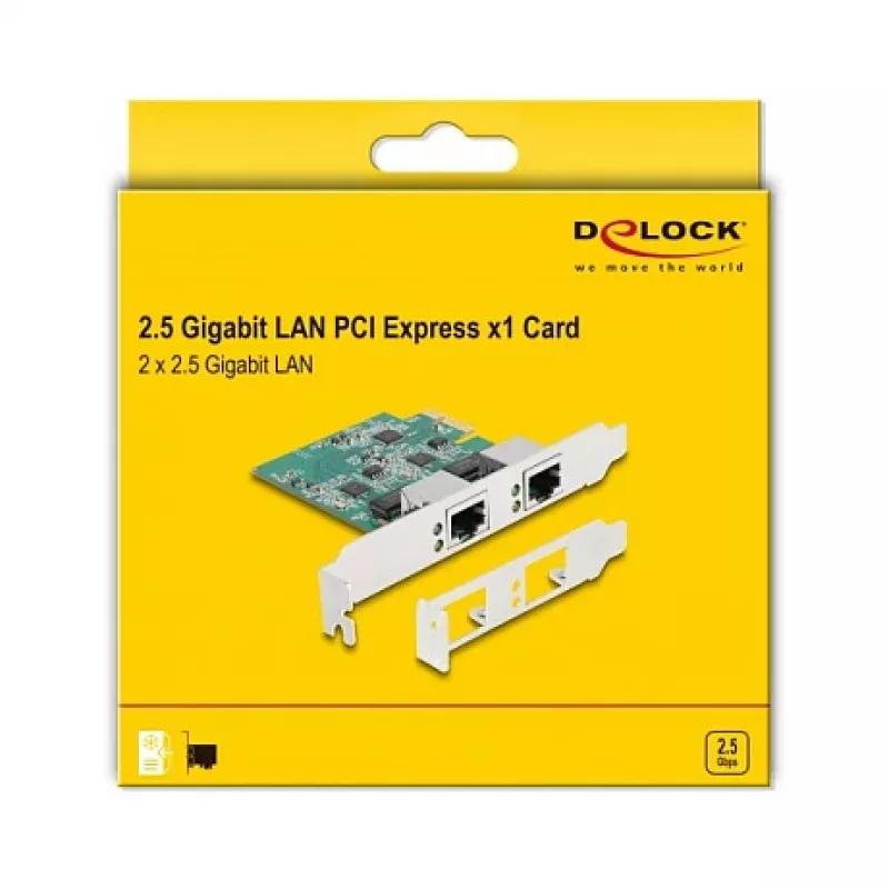 Tarjeta DeLOCK PCI Express x1 a 2 x RJ45 2,5 Gigabit LAN RTL8125 Ethernet por cable