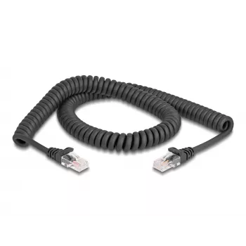 DeLOCK Cable espiral RJ45, conector – conector, Cat.5e, 2 m, negro