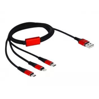 DeLOCK - cable solo para carga - Lightning / USB - USB (M) a Micro-USB tipo B, Lightning, USB-C (M) - 1,0 m - apantallado - negro (85892)