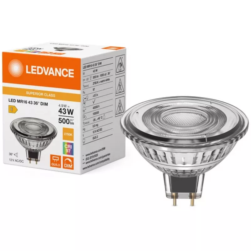 Reflector LED Osram LED MR16 43 36° 4.9W 927 GU5.3 regulable