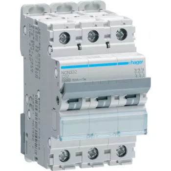 Hager interruptor automático 3 polos, C-32A, 10kA, 3M NCN332 (NCN332)