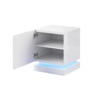 Set de mesitas de noche cama meble QIU, 2 uds., MDF, blanco alto brillo, 46×41,5×53 cm
