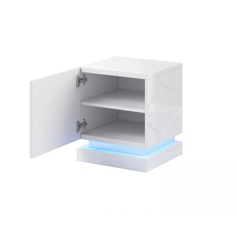Set de mesitas de noche cama meble QIU, 2 uds., MDF, blanco alto brillo, 46×41,5×53 cm