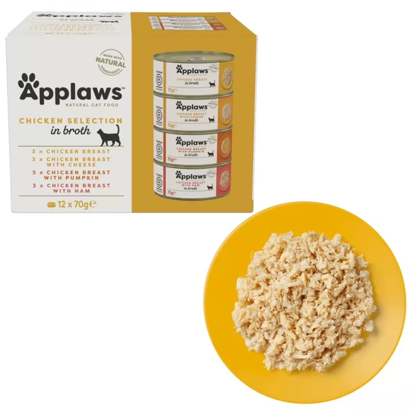 APPLAWS Chicken Selection en caldo - alimento húmedo para gatos - 12x70g