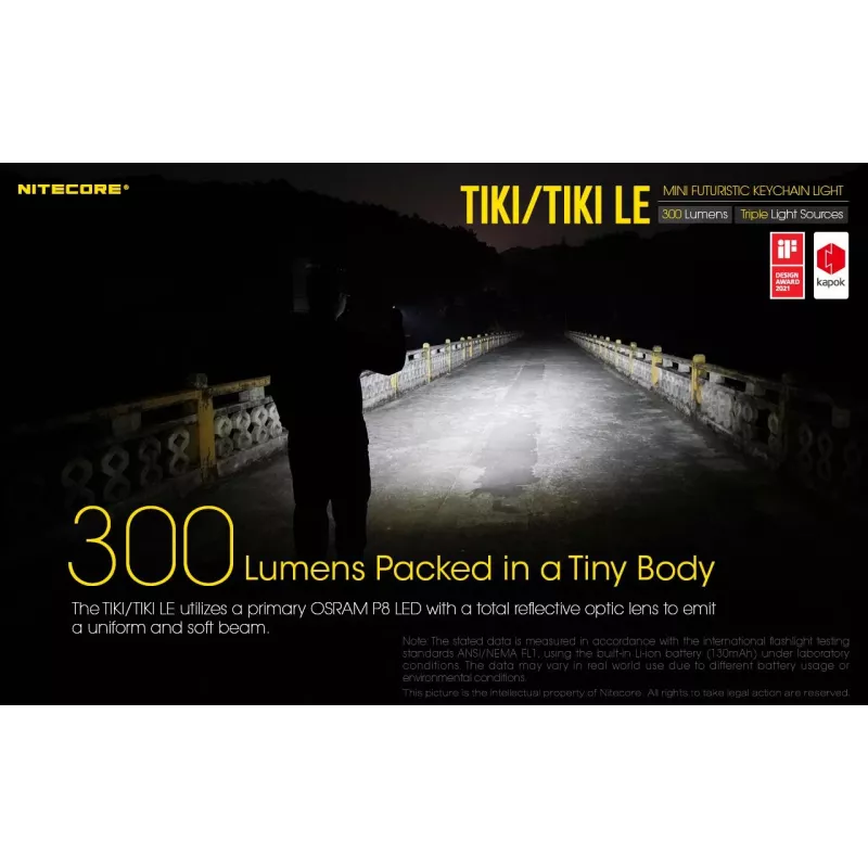 Linterna de mano Nitecore TIKI LE — 300 lm, recargable por USB, policarbonato, IP66, resistente a impactos, 10,5 g, 55 mm, negra