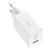 Cargador de pared Baseus GaN5 Pro 65W — USB + 2×USB-C (QC3.0, PD3.0) con cable USB-C de 1m, blanco