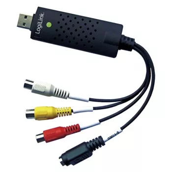 Capturadora USB 2.0 de audio/vídeo LogiLink. USB A/M a 3xCinch + MiniDIN5/H. Negro