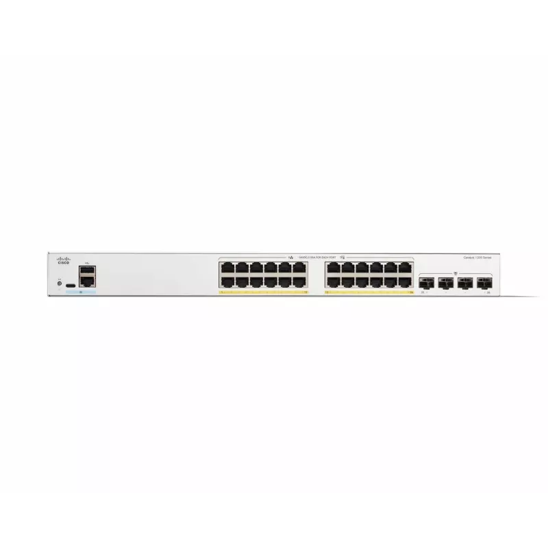 Cisco Catalyst 1200-24FP-4G Smart Switch, 24 puertos GE, Full PoE, 4x1GE SFP, Limited Lifetime Protection (C1200-24FP-4G)