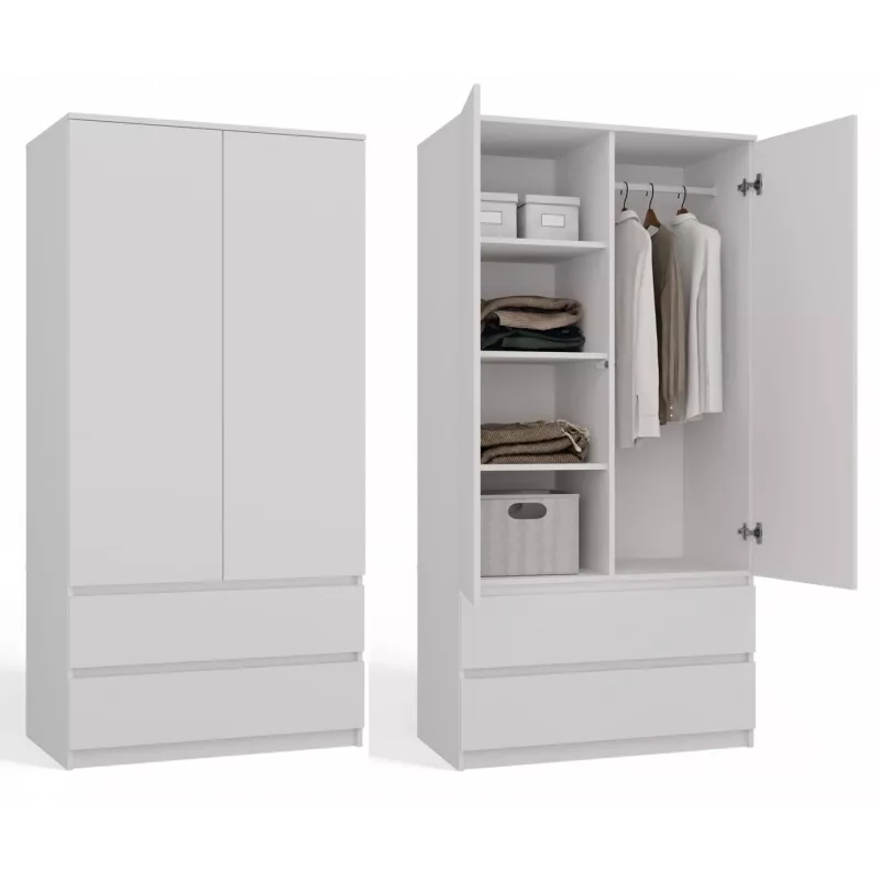 Top E Shop SZAFA MALWA B armario de dormitorio, 5 estantes, 2 puertas, blanco